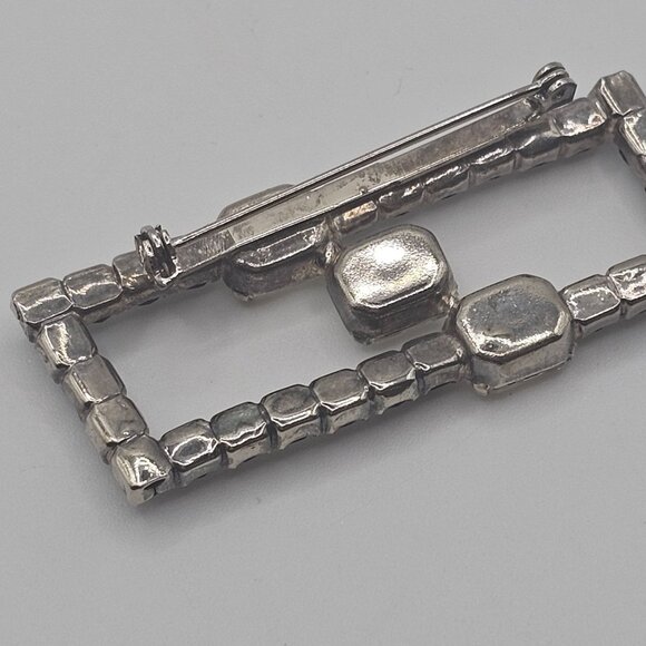 Vintage Brooch Silver-Black Toned Rhinestone Rectangular Fashion Jewelry Pin - Picture 7 of 12